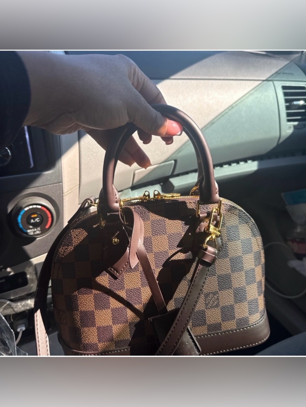 Classic Checker Dome Satchel Handbag - Brown